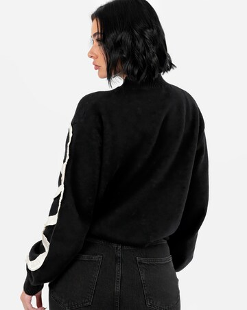 Lovedrobe Black Jumper With Contrasting Satin Squiggle Applique