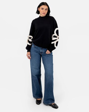 Lovedrobe Black Jumper With Satin Squiggle Applique On Sleeves