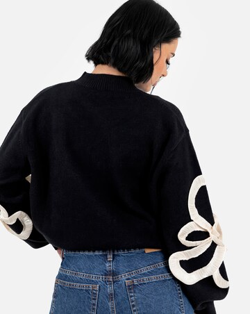 Lovedrobe Black Jumper With Satin Squiggle Applique On Sleeves