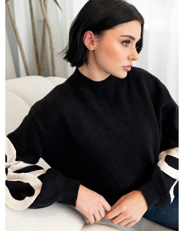 Lovedrobe Black Jumper With Satin Squiggle Applique On Sleeves