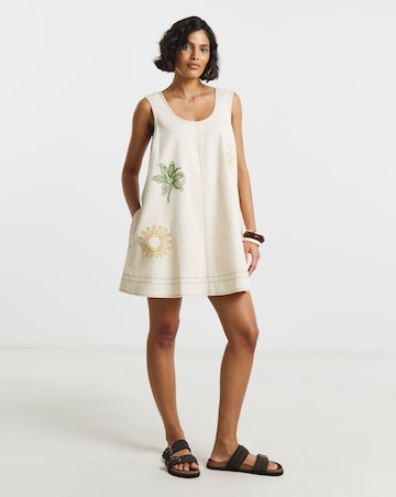 Native Youth Cotton Twill Swing Mini Dress With Cross Stick Embroidery
