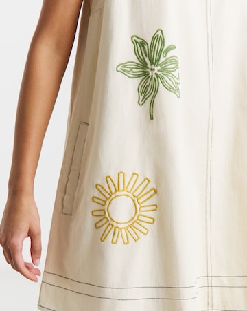 Native Youth Cotton Twill Swing Mini Dress With Cross Stick Embroidery