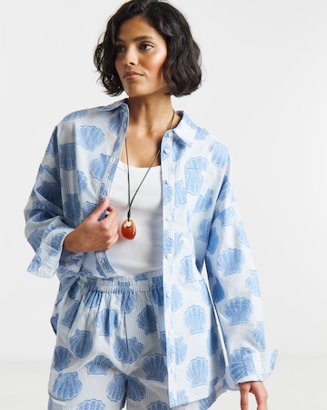 Native Youth Pinstripe Seashell Embroidery Boyfriend Shirt