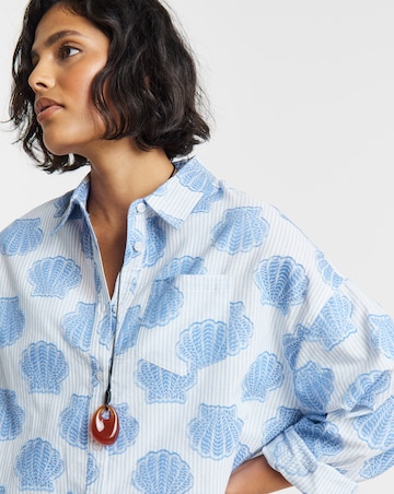 Native Youth Pinstripe Seashell Embroidery Boyfriend Shirt