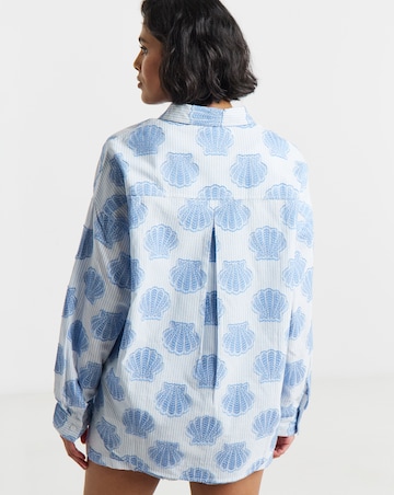 Native Youth Pinstripe Seashell Embroidery Boyfriend Shirt