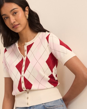 NOBODYS CHILD ARGYLE SHORT SLEEVE CARDI