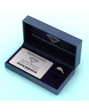 9ct Gold 1.60ct total eq Cushion and  Round Brilliant Moissanite Trilogy Ring