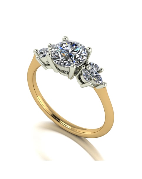 9ct Gold 1.60ct total eq Moissanite Solitaire ring with marquise sides
