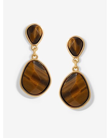 Jon Richard Gold Plated Tigers Eye Pear Drop Earrings