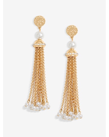 Mood Gold Pearl Chain Tassel Drop Earrings