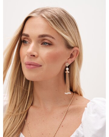 Mood Gold Pearl Chain Tassel Drop Earrings