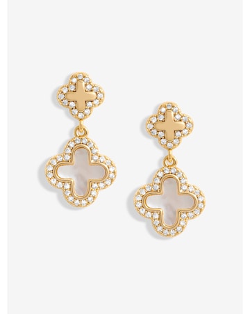 Jon  Richard Gold Plated Mother Of Pearl Double Drop Clover Earrings