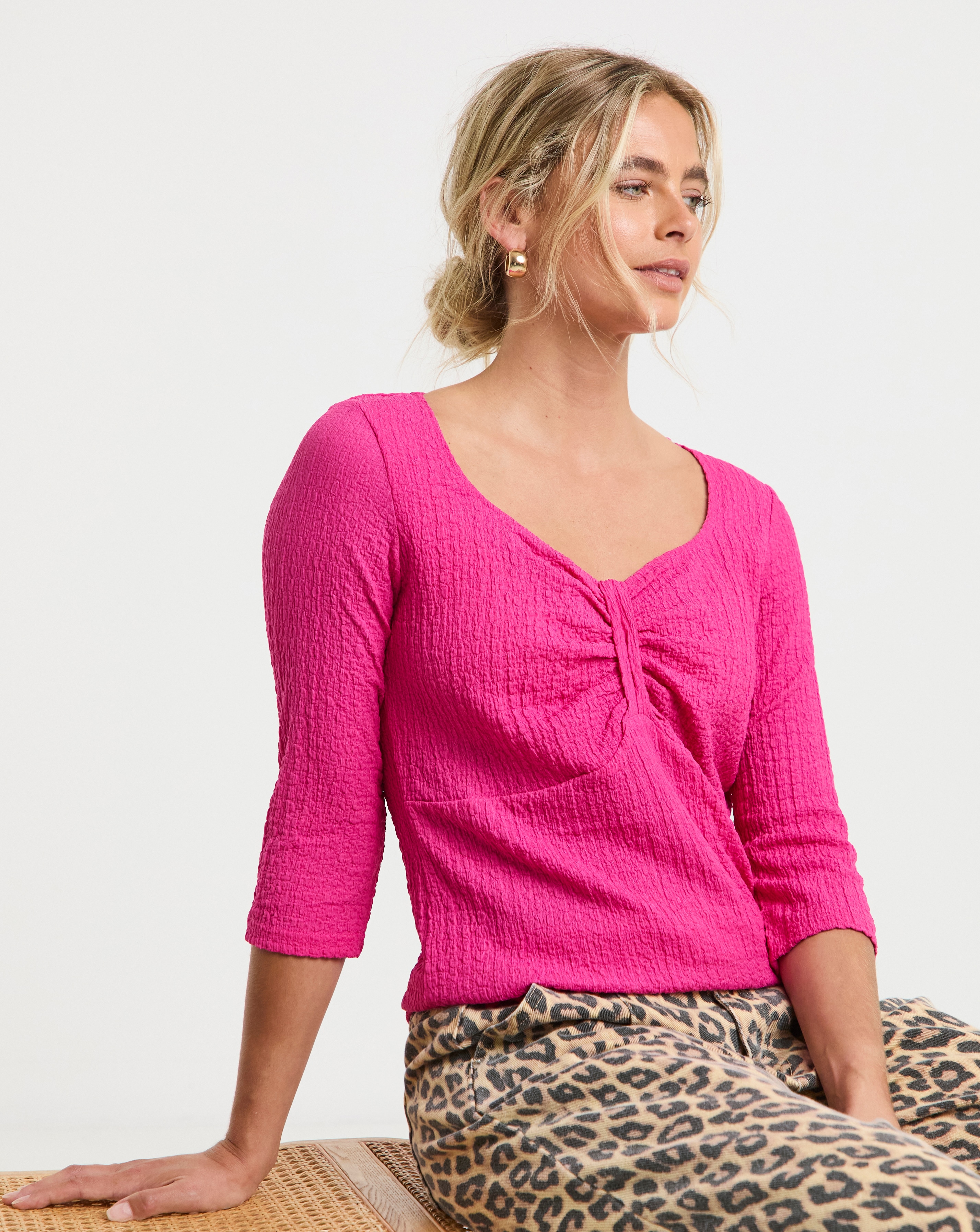Hot Pink Textured Jersey Top