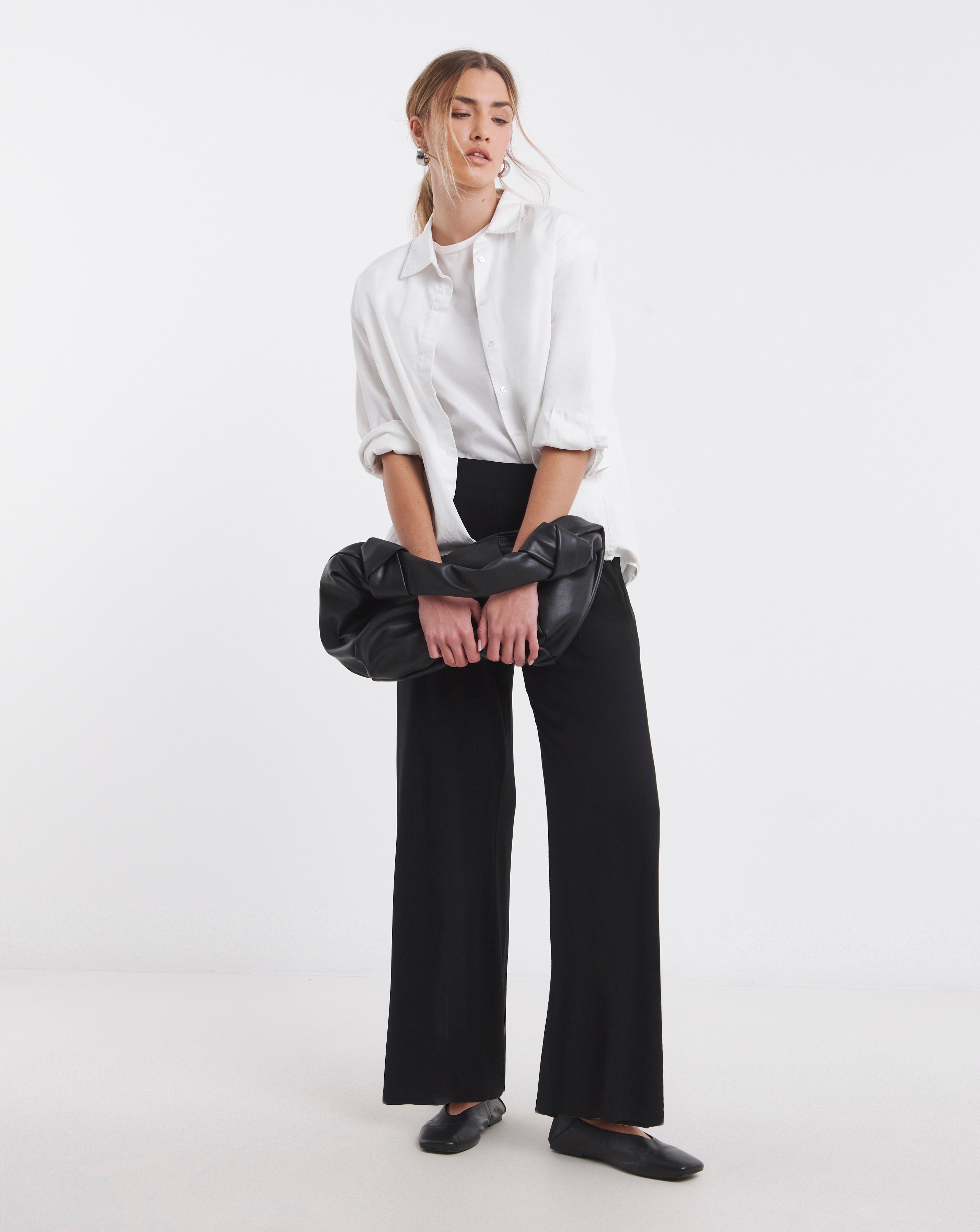 Black Jersey Wide Leg Trouser