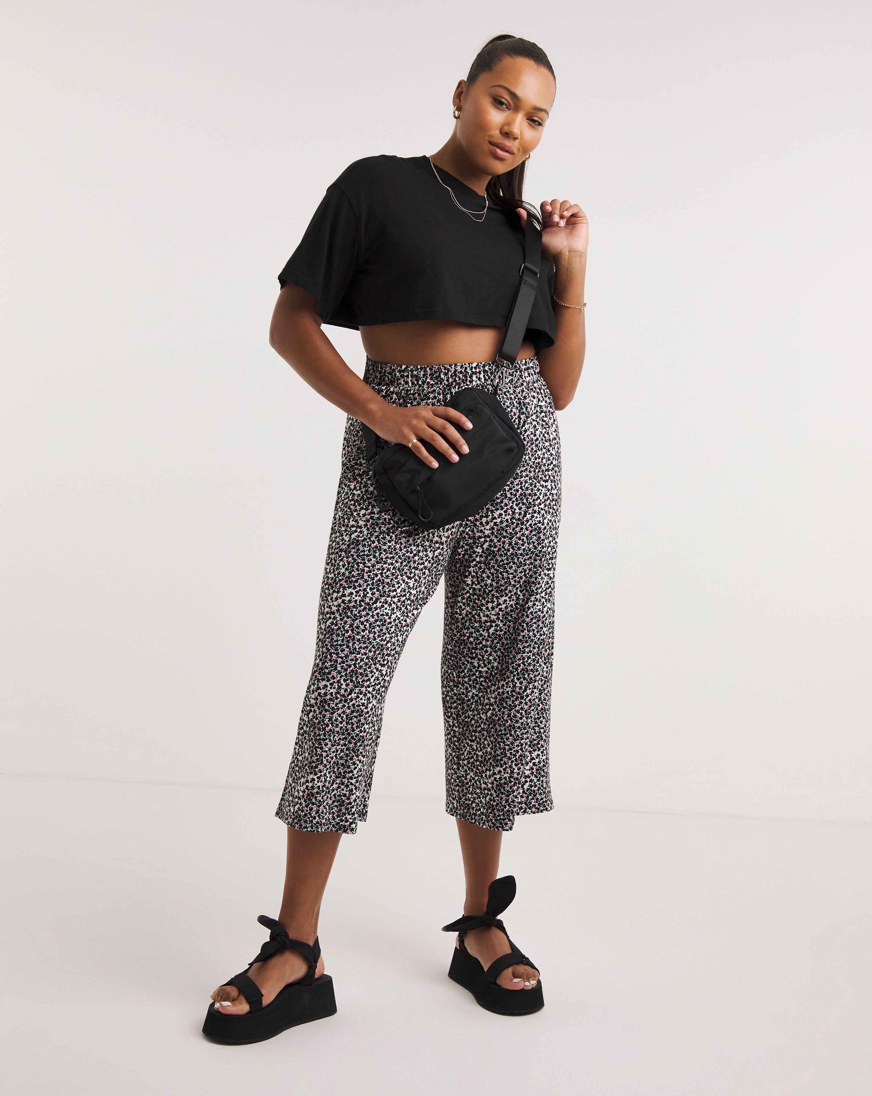 Ditsy Supersoft Shirred Waist Culotte