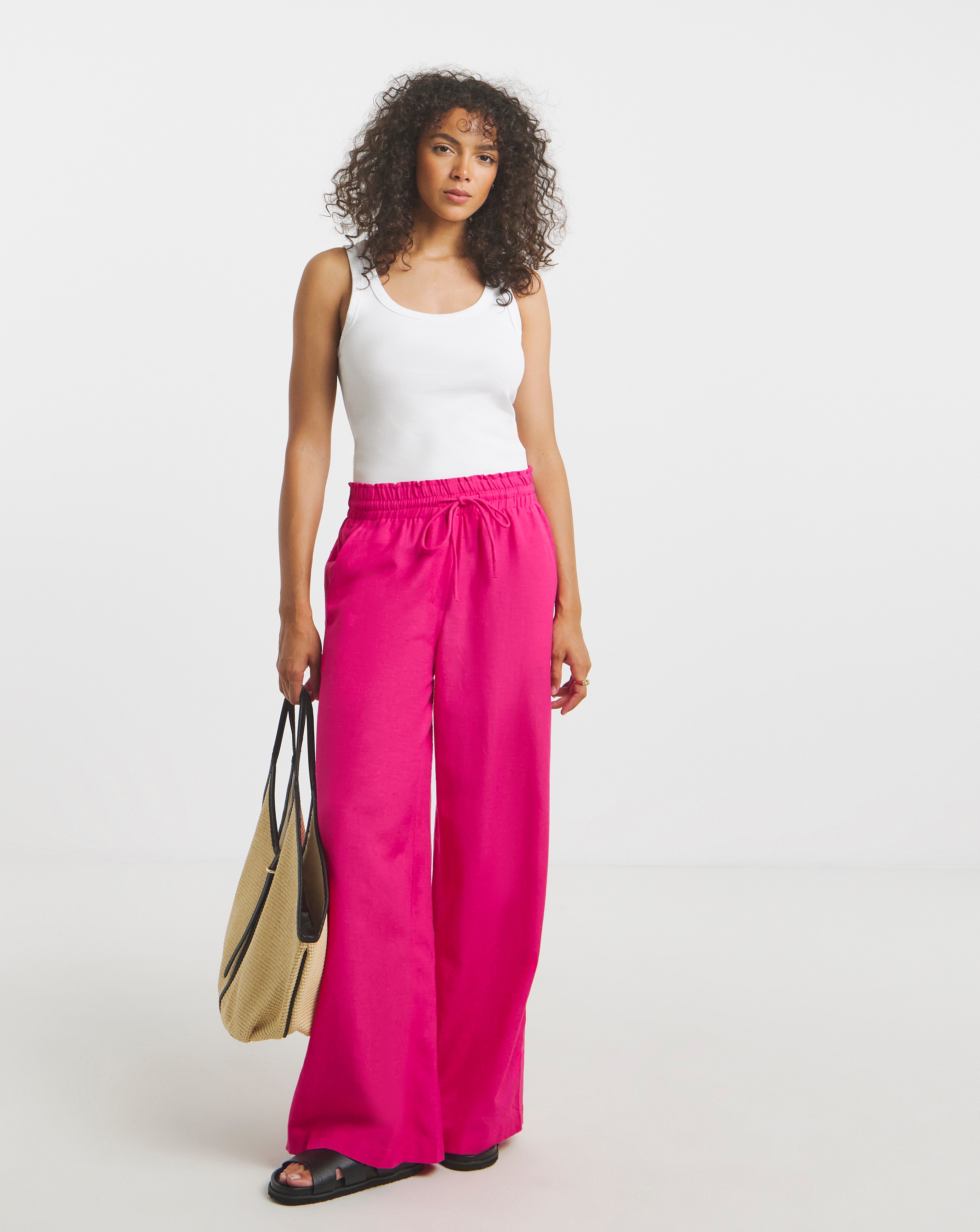 Hot Pink Linen Wide Leg Trouser