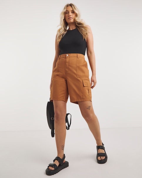 Camel Cargo Longer Length Utility Short