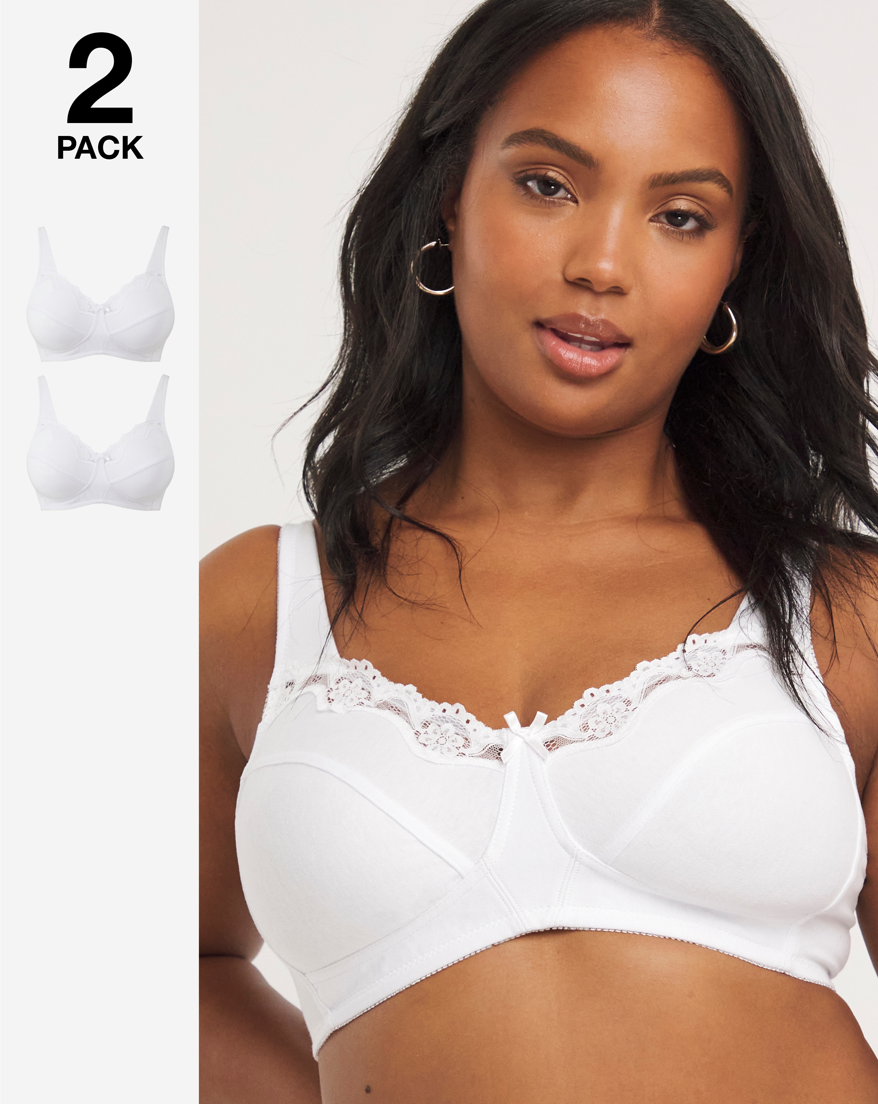 2 Pack Non Wired White/White Bras