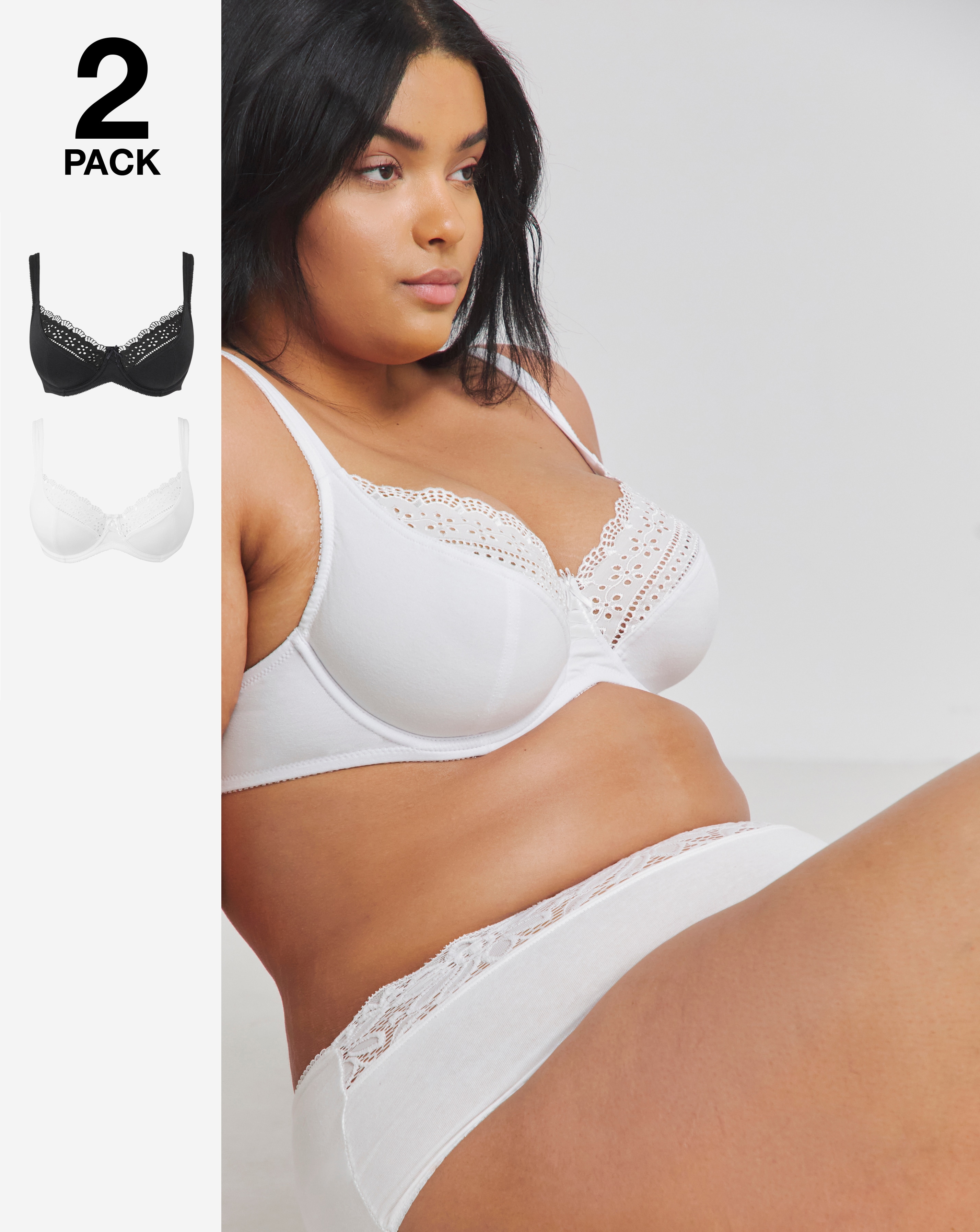 2 Pack Black/White Jane Full Cup Bras