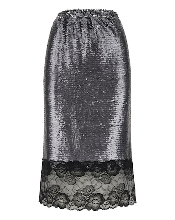 Lace Hem Sequin Pencil Skirt