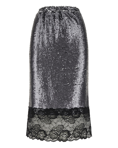Lace Hem Sequin Pencil Skirt