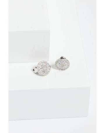 Jon Richard Rhodium Plated Cubic Zirconia Baguette Stud Clip Earrings