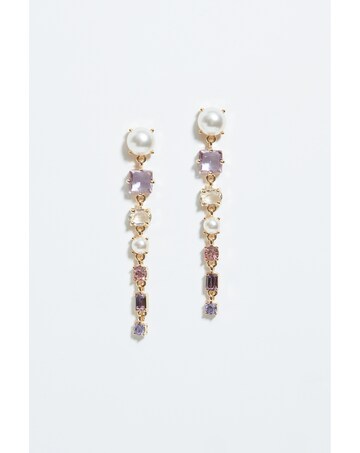 Mood Gold Romantic Crystal And Pearl Linear Drop Earrings