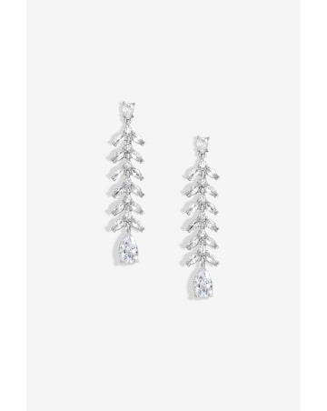 Jon Richard Rhodium Plated CZ Rhodium Plated Leaf Earrings - Gift Boxed