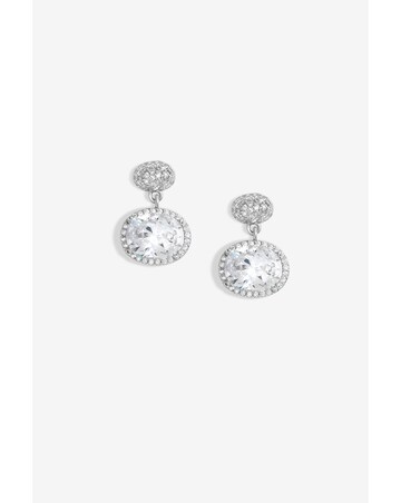 Jon Richard Rhodium Plated CZ Micro Pave Oval Drop Earrings - Gift Boxed