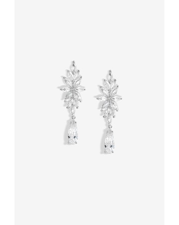 Jon Richard Rhodium Plated Cubic Zirconia Floral Drop Earrings