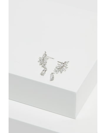 Jon Richard Rhodium Plated Cubic Zirconia Floral Drop Earrings