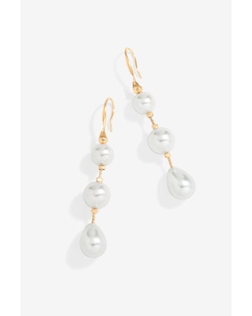 Mood Gold Pearl Linear Three Drop Earrings