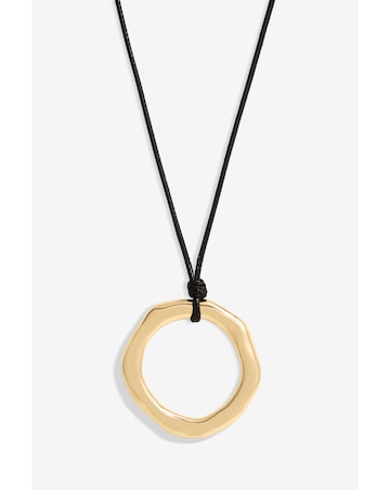 Mood Gold Polished Molten Ring Cord Pendant Necklace