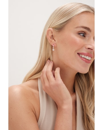 Simply Silver Sterling Silver 925 Pave Star Huggie Hoop Earrings