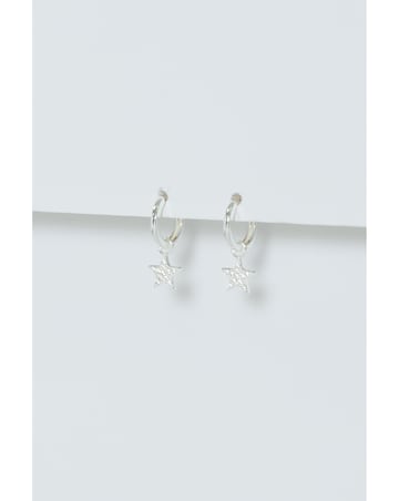 Simply Silver Sterling Silver 925 Pave Star Huggie Hoop Earrings