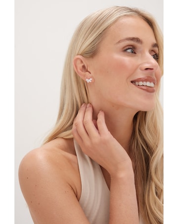 Simply Silver Sterling Silver 925 Polished and Pave Butterfly Stud Earrings