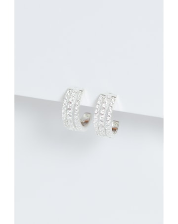 Simply Silver Sterling Silver 925 Cubic Zirconia Triple Row Hoop Earrings