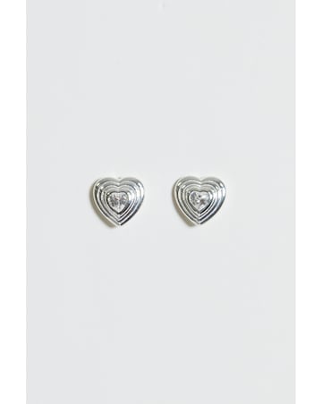 Simply Silver Sterling Silver 925 Ridged Heart Cubic Zirconia Stud Earrings