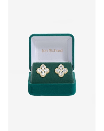 Jon Richard Gold Plated Cubic Zirconia Clover Stud Earrings - Gift Boxed