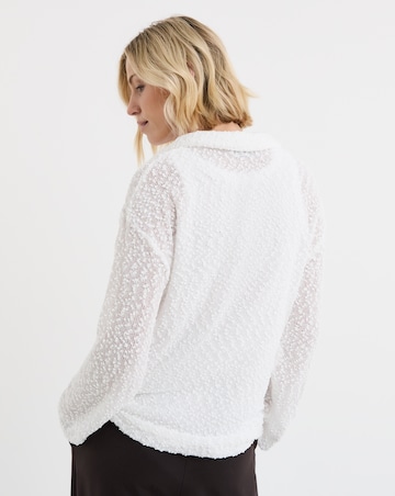 Boucle V-Neck Collared Long Sleeve Top