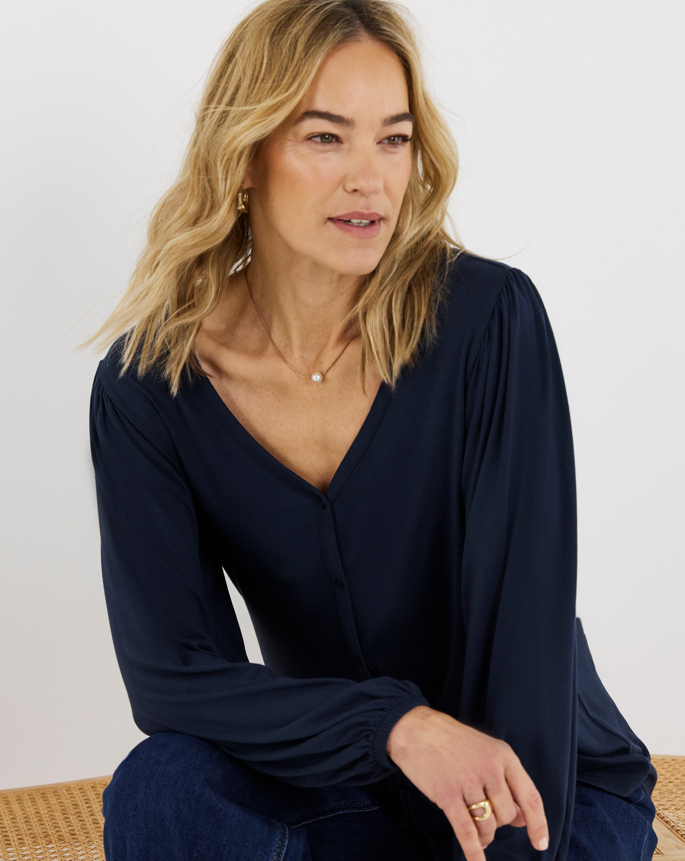 Button Front Long Sleeve Top