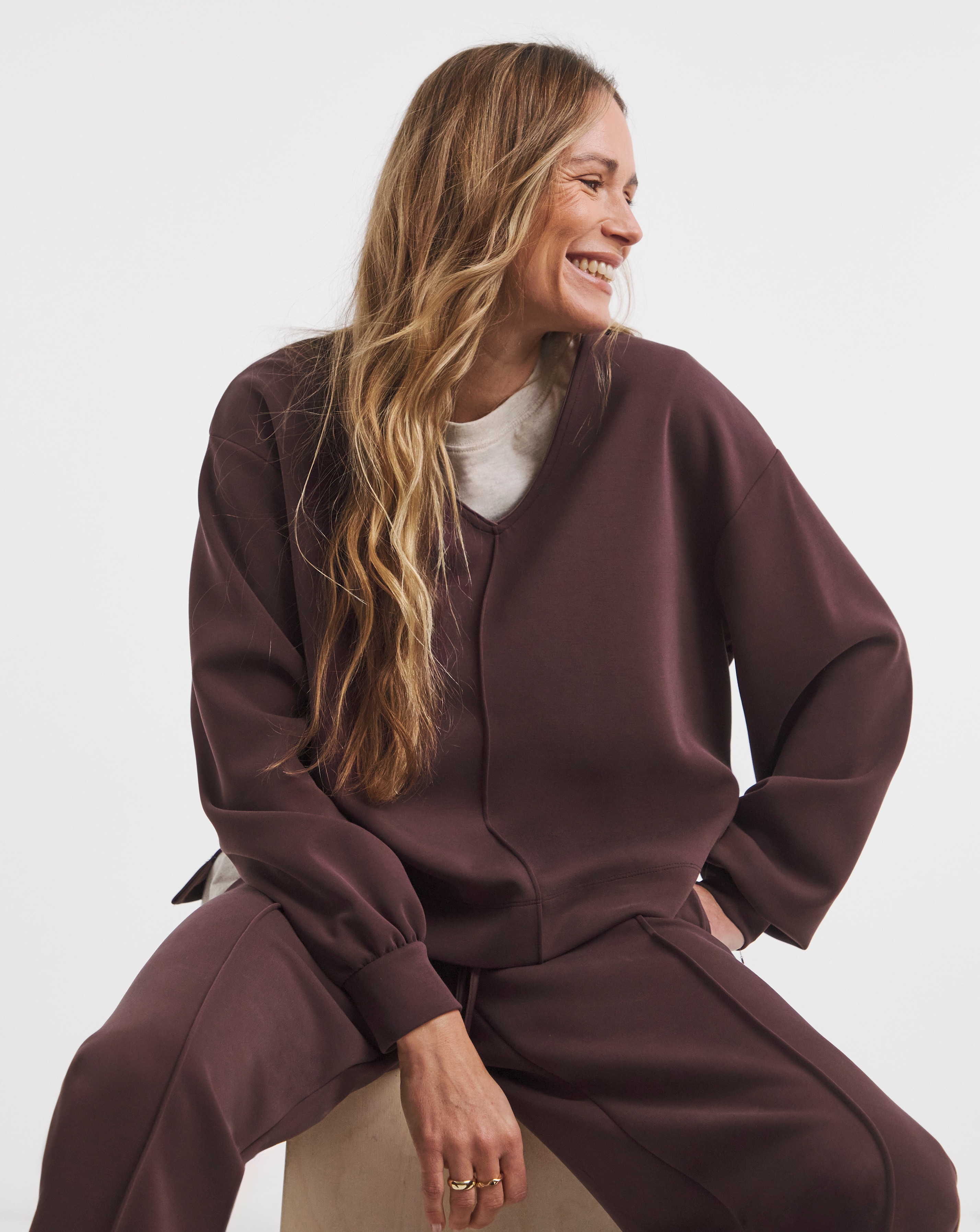 Anthology V Neck Satin Trim Sweat