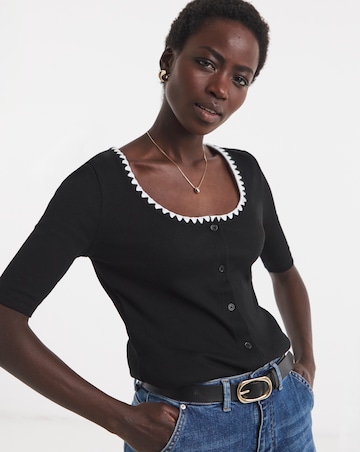 Contrast Stitch Neck Cardigan