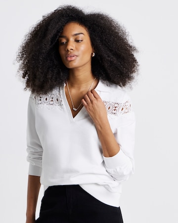 Simply Be White Crochet Collared Sweatshirt