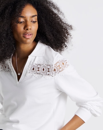 Simply Be White Crochet Collared Sweatshirt