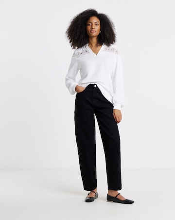 Simply Be White Crochet Collared Sweatshirt