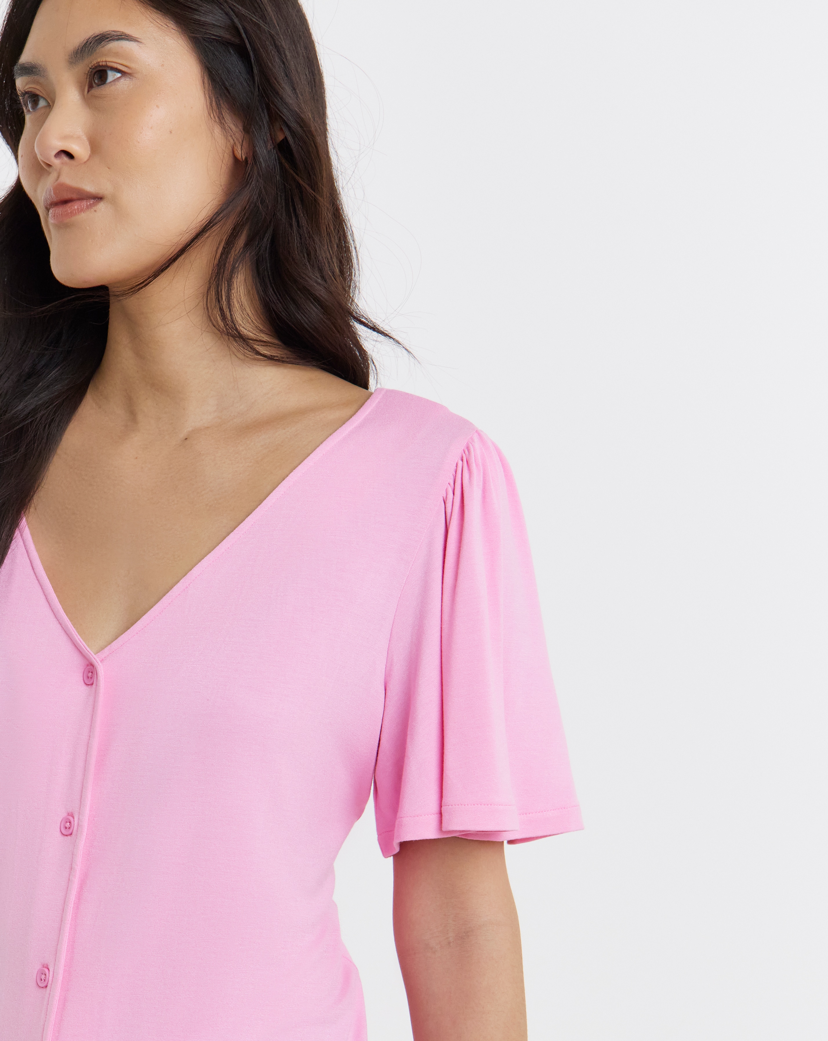 New In - Button Front Angel Sleeve Top