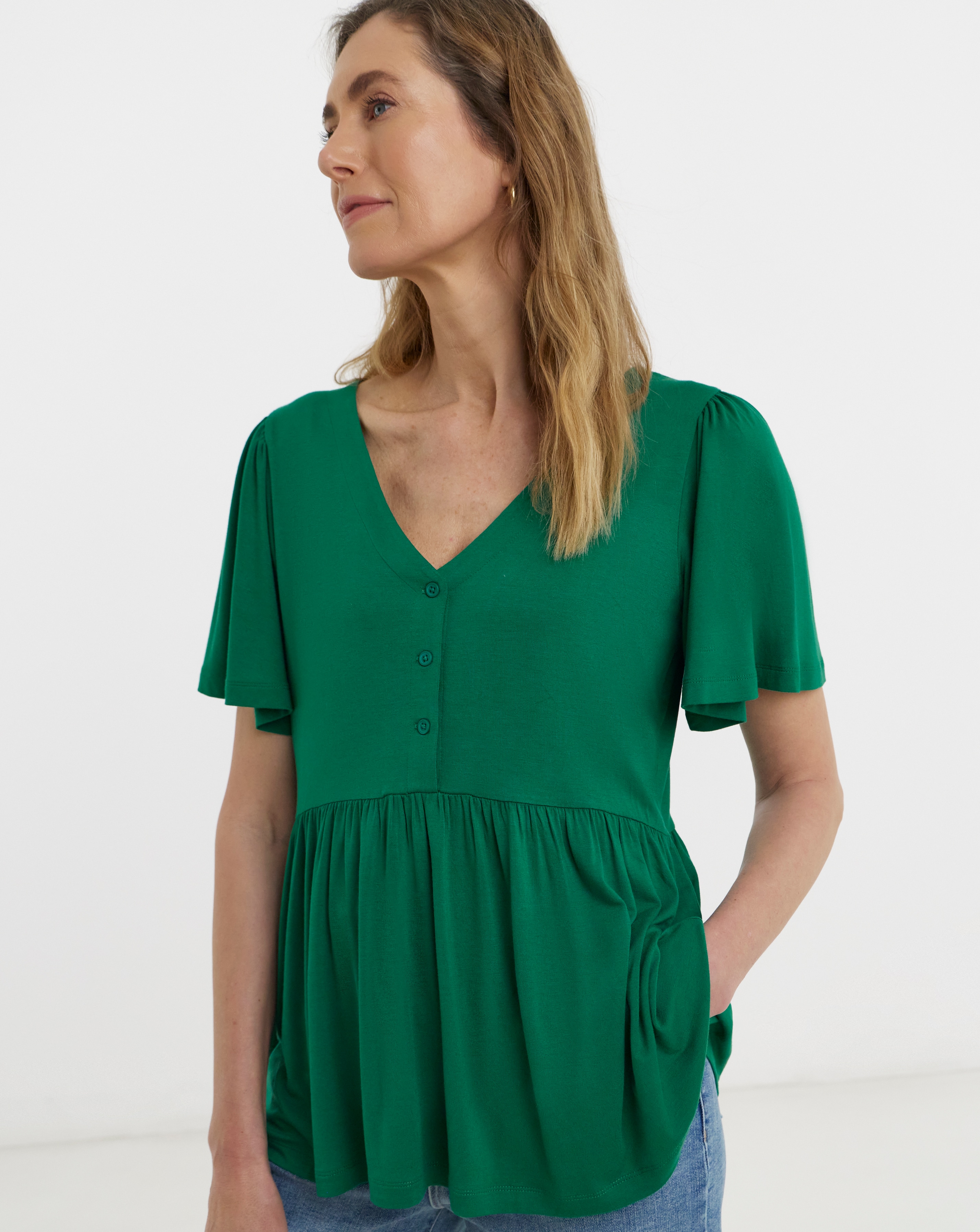 Button Front Angel Sleeve Top