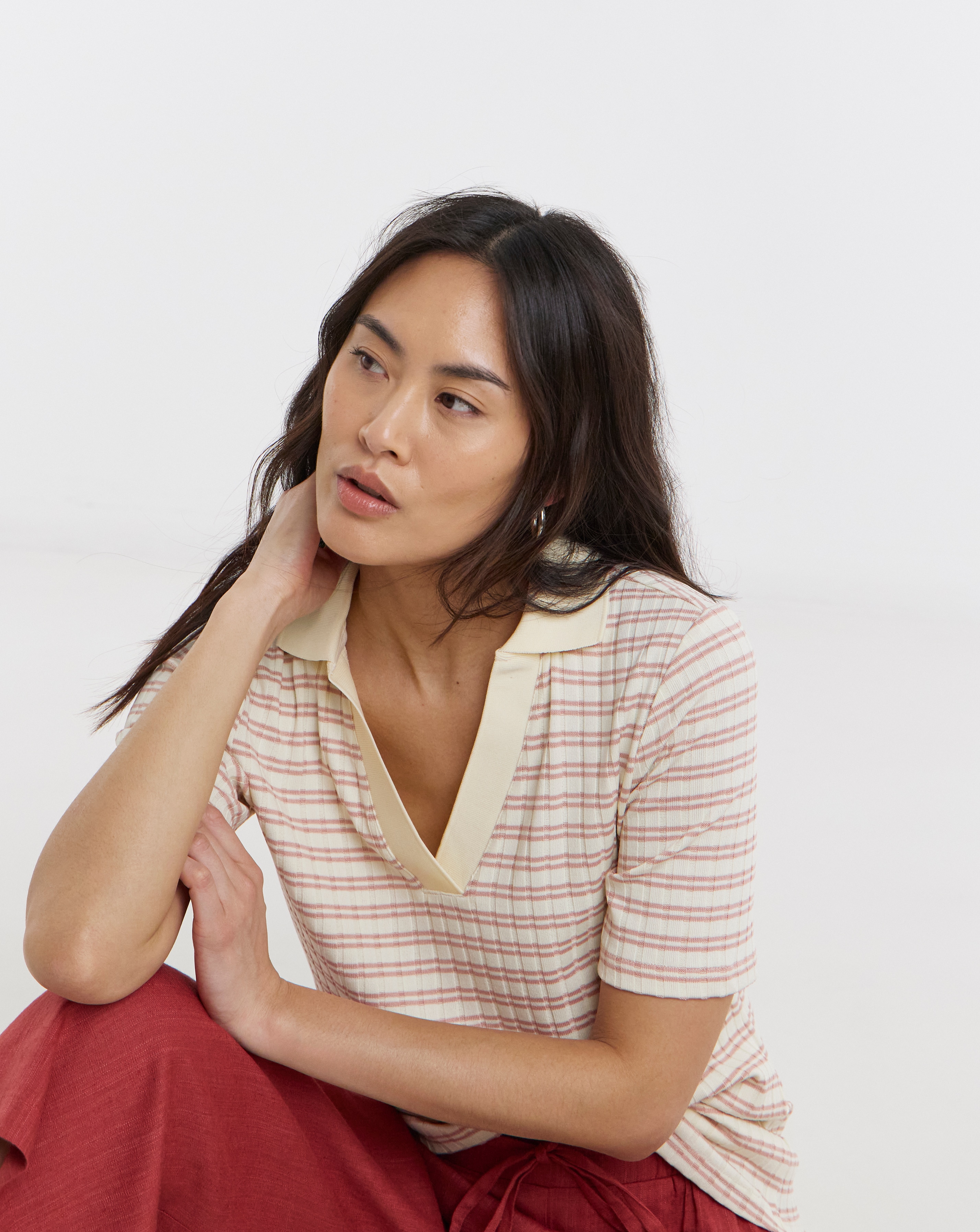 Stripe Polo Half Sleeve Top