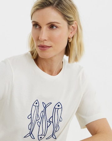 Embroidered T-Shirt Fish Graphic